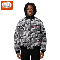 Blouson Bomber Camouflage Personnalisé Réversible Effet Délavé Vintage en Polyester Délavé par le Soleil, Col Montant, Imperméable, Style Streetwear, Rembourré