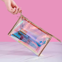 Sac de voyage transparent pour femmes, avec logo personnalisé, couleur laser magique, organisateur de cosmétiques, vente en gros, étiquette privée, sacs à maquillage
