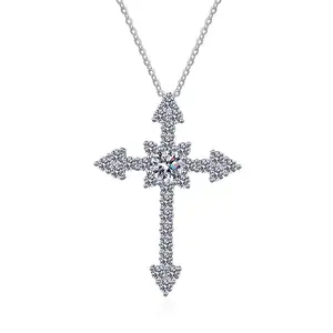 Europe et les États-Unis mode pendentif croix moissanite diamant complet collier en argent sterling s925