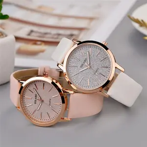 Jam tangan Quartz klasik untuk wanita, perhiasan Fashion, jam tangan Dial berkilau Analog langit berbintang tali kulit, jam tangan klasik untuk wanita