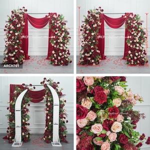 Red Door Silk Wedding Floral Arch Set Finished Outdoor Ceremony Background Decoration Artificial Floral Arrangement - Product Image 3