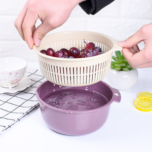 Double Layer <b>Plastic</b> Drain <b>Basket</b> Little Purple Vegetable Washing Basin Kitchen Fruit Strainer - Product Image 1