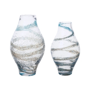 Vasi in Vetro Soffiato a Mano Blu Ghiaccio Beige a Spirale a Bolle a Forma di Oliva Centrotavola <span class=keywords><strong>per</strong></span> Tavolo da Pranzo Casa Moderna - Product Image 1