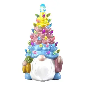 2024 Easter Ceramic Dwarf Glowing Christmas Tree Spring Resurrection Ceramic LED Decoration Ground Elf Ceramic Tree