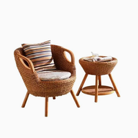Ensemble fauteuil et table d'appoint en rotin naturel tressé à la main, style bohème, avec coussin floral, pour balcon, patio, mobilier de maison