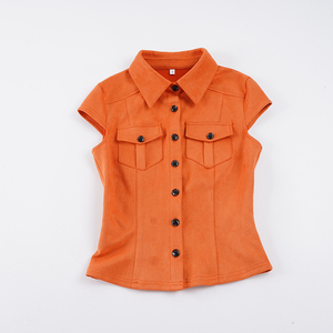 Camisa Vintage Y2K de Estilo Urbano para Mujer, Corte Ajustado, Bolsillos Tipo Cargo, Cuello Solapa, Denim de Algodón, Botones, Ecológica y Transpirable - Product Image 5