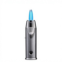 Briquet à cigare Jobon en métal coupe-vent, rechargeable au gaz, créatif, personnalisé, double flamme bleue, pour hommes