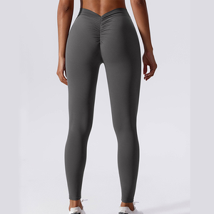Pantalones de yoga de alta calidad al por mayor, pantalones de fitness plisados en forma de V, transpirables, con cintura elástica, para pilates y yoga. - Product Image 1