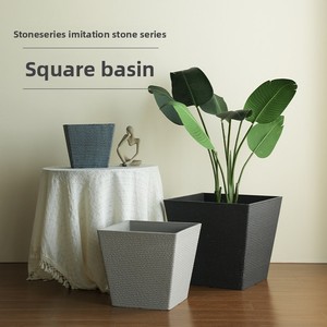 <span class=keywords><strong>Grand</strong></span> pot de fleurs carré <span class=keywords><strong>en</strong></span> <span class=keywords><strong>pierre</strong></span> simple pour plantes d'intérieur, balcon, extérieur, cour, salon – Ensemble de plantation décoratif haut de gamme - Product Image 3