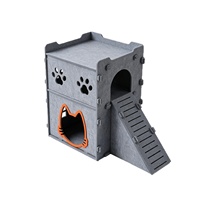 Maison pour chat en feutre à deux niveaux, semi-fermée, avec escalier, design respirant, abri intérieur sécurisé pour chats, toutes saisons