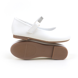 Scarpe Mary Jane bianche da bambina con cinturino con strass e fiore, scarpe da cerimonia e da scuola per ragazze, prezzo all'ingrosso di fabbrica OEM/ODM. - Product Image 3