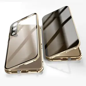 Anti Peeping Spy Case for Samsung Galaxy S24 Ultra S23 22 Plus FE Privacy Tempered Glass Magnetic Adsorption Metal Bumper Cover