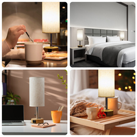Lampe de bureau moderne flexible à chaîne de traction, alimentée par batterie, rechargeable, ports USB Type-C, abat-jour en lin, ampoule E14 blanc chaud 2700K