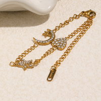 Bracelet en acier inoxydable plaqué or 18 carats avec diamants, motif cœur, étoile et lune, style minimaliste et tendance Europe et Amérique