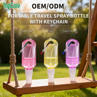 Vente en gros de flacons pulvérisateurs en plastique de 30 ml, 50 ml, 60 ml, porte-clés, vaporisateur de désinfectant pour les mains portable pour les voyages, avec mousqueton, logo personnalisé
