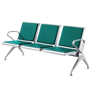 Chaise d'attente individuelle avec coussin orange, structure métallique et accoudoirs, pour usage public - Product Image 3