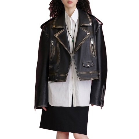 3161-1 New Sheepskin Motorbike Leather Jackets 2025 Short Style Unisex Real Leather Coat