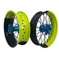 Set Roda Supermoto CNC Aluminium Alloy 16 17 Inch Kuning Hitam Biru untuk KTM EXC SXF GasGas MC XE Husqvarna TE FE Motor Trail