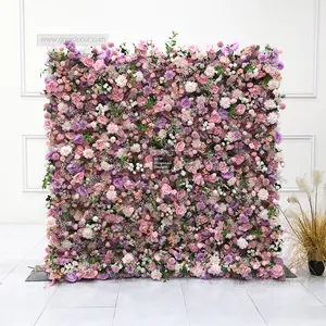 GNW bianco rosa forniture di nozze decorazione artificiale parete del fiore sfondo per la decorazione di nozze Roll up decorazione della parete del fiore