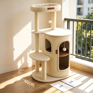 <span class=keywords><strong>Arbre</strong></span> à <span class=keywords><strong>chat</strong></span> compact multi-niveaux avec griffoir et lit gain de place en sisal - Product Image 3
