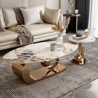 Table basse en pierre de style italien moderne et minimaliste avec structure en métal pour salon, design simple, table à thé ovale de luxe léger