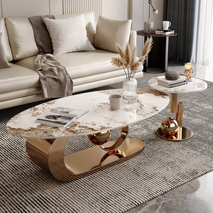 <span class=keywords><strong>Tavolino</strong></span> da Caffè <span class=keywords><strong>in</strong></span> Stile Italiano Moderno e Minimalista con Struttura <span class=keywords><strong>in</strong></span> <span class=keywords><strong>Metallo</strong></span> per Soggiorno, Design Semplice e Lussuoso, Tavolo da Tè Ovale - Product Image 1