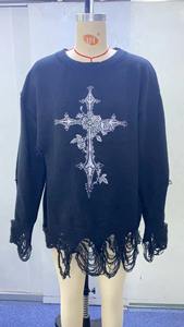 <span class=keywords><strong>Pull</strong></span> à col rond <span class=keywords><strong>noir</strong></span> personnalisé pour femmes, style gothique punk, tricot ajouré, <span class=keywords><strong>pull</strong></span> à épaules dénudées - Product Image 5