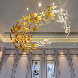 Luminaire de Plafond Soufflé Led Teinté Déco Suspendu Grands Lustres d'Art Lampe en Osier Moderne Cristal Orme Suspension Luminaires - Product Image 3