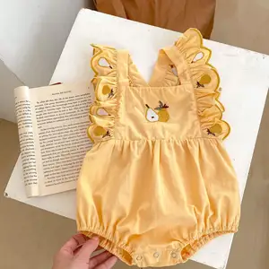  Engepapa 2023 Bebê Roupas Sem Mangas Recém-nascido Bordado Pear Strap Bodysuit Alta Qualidade Romper Do Bebê