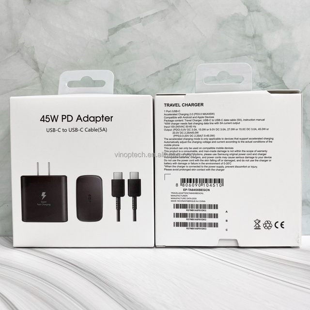 Original 45W PD Charger Kit Super Fast Charging Power Adapter Type-C Cable 5A Output for Samsung Galaxy Mobile Phone Accessories