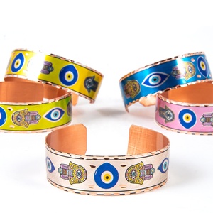 Hand Made Evil Eye And Hamsa Designed <b>Copper</b> <b>Bracelet</b> For Souvenir from Turkey - Product Image 1