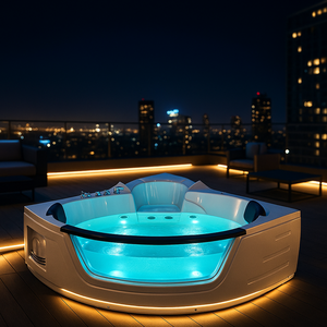 Baignoire à remous de luxe sur le toit |   Matériau acrylique, design autoportant |   Spa intelligent à <span class=keywords><strong>bois</strong></span> avec massage |   Drain extérieur personnalisé - Product Image 5