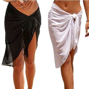 Conjunto de <span class=keywords><strong>bikini</strong></span> de 2 piezas para mujer, sexy, liso, con blusa de chifón cruzada para la playa y falda, con almohadillas en el pecho - Product Image 2