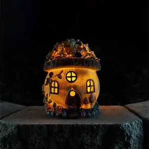 Fairy House Solar Powered LED Outdoor Decor Garden Light Solar Resin Decor Light