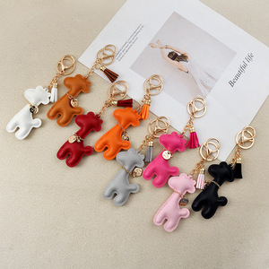 PU Leather Key Chain Cartoon Giraffe Pendant Tassel Decor Charm Unisex Car Key Holder Fashion Bag Ornament Gift for Men <b>Women</b> - Product Image 2