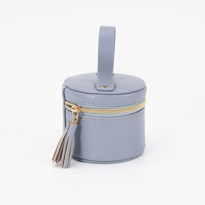 Custom Logo Portable PU Leather Cosmetic Bag Round Zipper <b>Makeup</b> <b>Case</b> Travel Toiletry Pouch For Necklace Ring Earrings - Product Image 2
