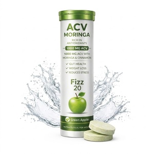 Comprimés effervescents de vinaigre de cidre de pomme OEM 1000mg avec Moringa et cannelle pour la santé intestinale et le soutien du métabolisme, saveur pomme verte - Product Image 1