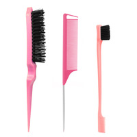 Lot de 3 Peignes à Cheveux Professionnels, Dont Peigne à Queue Fine, Brosse à Sourcils Double Tête, Outils de Coiffure pour Chignons et Tresses