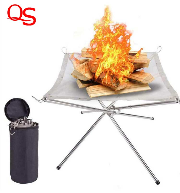 Portable Outdoor Fire Pit Collapsing Steel Mesh Fire Stand Perfect for Camping Backyard and Garden With Carrying Bag