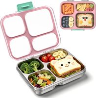 Boîte à lunch en acier inoxydable pour enfants, boîte à lunch bento pour enfants à 4 compartiments, étanche, avec couvercle transparent pour l'école et les voyages
