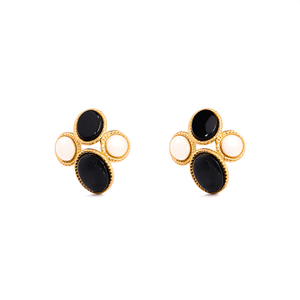Fashion <b>Stud</b> <b>Earrings</b> 316L Stainless Steel PVD Gold Plating <b>Black</b> White Oval Design For Women Jewelry - Product Image 2