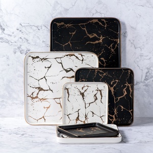 Nordic Tableware Creative Home square Plate Marble Black Porcelain Plate <b>Pasta</b> Pizza Cushion Plate - Product Image 1