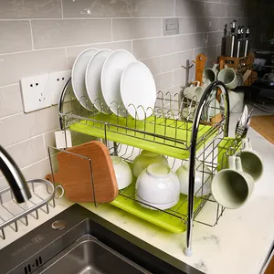 Estante de platos de cocina de gran capacidad, doble plástico y metal con suspensión, almacenamiento de cocina, gran oferta, 2022