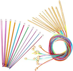 23 Pcs Tunisian Crochet Hooks Set Bamboo Knitting Needle with Extend Braided Tube, Anti-Slip Bead Aluminum Needle Hook Sets