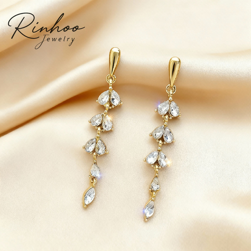 RINHOO Shiny Zircon Tassel Leaf Shape