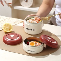 Boîte à lunch ronde en acier inoxydable 304, boîte bento isotherme pour étudiants et employés de bureau, conteneur à lunch double couche, grande capacité