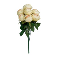 Bouquet de roses artificielles avec feuilles vertes, bouquet de roses en soie à 7 têtes
