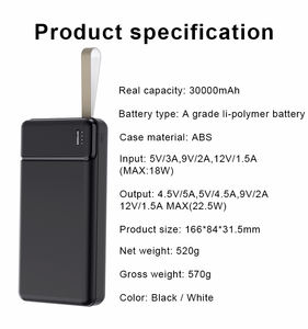 แบตเตอรี่ลิเธียมโพลิเมอร์แบบพกพา 22.5W PD ความจุสูง 30000mAh พาวเวอร์แบงค์ Type-C ช่องเสียบ USB คู่ สำหรับใช้งานกลางแจ้ง พร้อมสายสะพาย ชาร์จมือถือแบบเร็ว - Product Image 4