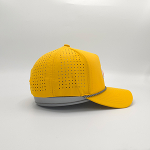 Casquette de baseball en polyester avec cordon, logo en caoutchouc découpé au laser, 5 panneaux, imperméable, haute qualité, personnalisable, pour le sport, vente en gros - Product Image 2