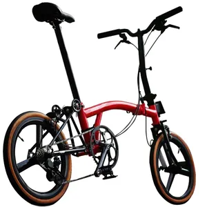 16 inch3 5 7 9 속도 트리플 접이식 자전거 크롬 몰리브덴 강 합금 프레임 V 브레이크 미니 삼중 자전거